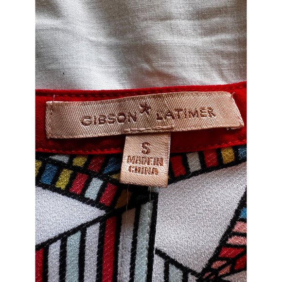 Gibson Latimer Womens S Tribal Geometric Print Top With Red Trim & Tassels Boho - Picture 3 of 10